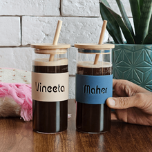 Customized Glass Tumblers with Silicone Band, Bamboo Lid & Straw