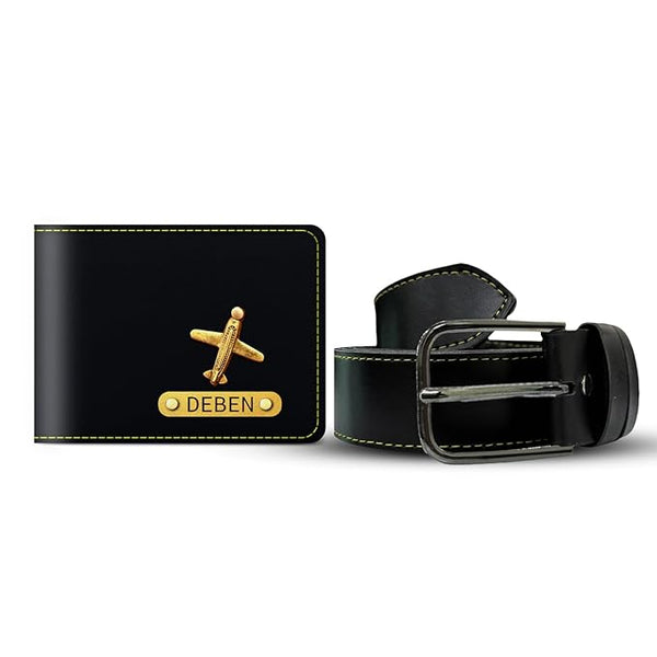 Men's Gift Combo - Faux Leather Adjustable Waist Belt & Wallet with Name & Charm
