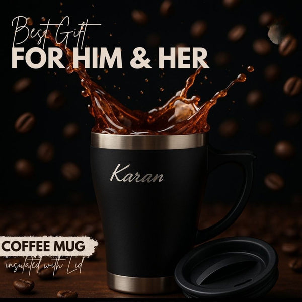 Stainless Steel Customisable Coffee Mug with Handle- Double Wall Insulated Travel Cup