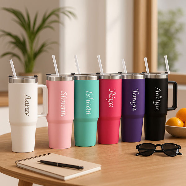 Customizable Travel Tumbler-Mug with Handle & Straw Insulated