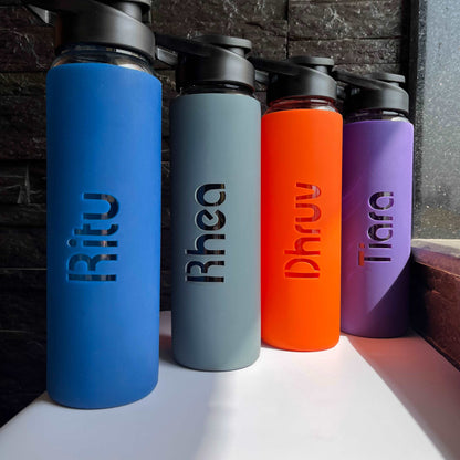 Personalized Glass Bottle with Silicone Sleeve | Stylish 550ml Water Bottle