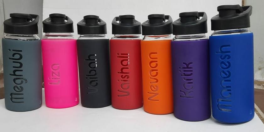 Personalized Glass Bottle with Silicone Sleeve | Stylish 550ml Water Bottle