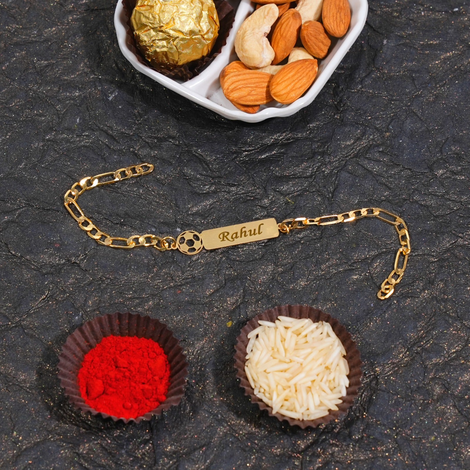 Kizzi Football Sports Rakhi Set Of 2 - Cotton Rakhi For Brother With Greeting Card & Roli Chawal - View #2
